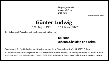 Anzeige von Günter Ludwig von Kölner Stadt-Anzeiger / Kölnische Rundschau / Express
