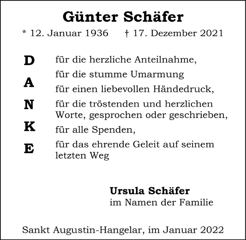  Traueranzeige für Günter Schäfer vom 28.01.2022 aus  Extra Blatt 