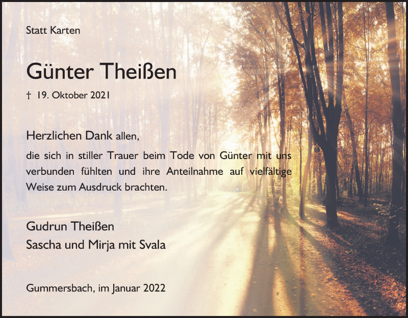 Traueranzeige für Günter Theißen vom 08.01.2022 aus Kölner Stadt-Anzeiger / Kölnische Rundschau / Express