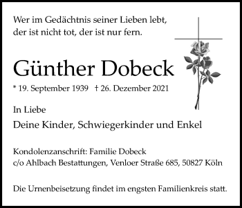 Anzeige von Günther Dobeck von Kölner Stadt-Anzeiger / Kölnische Rundschau / Express