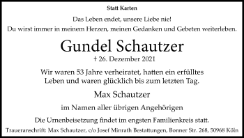 Anzeige von Gundel Schautzer von Kölner Stadt-Anzeiger / Kölnische Rundschau / Express