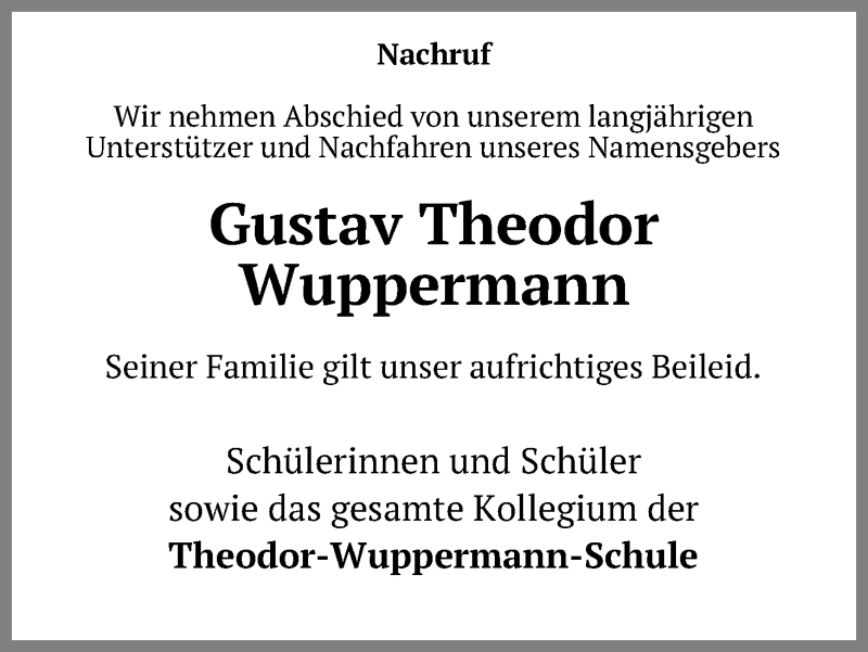  Traueranzeige für Gustav Theodor Wuppermann vom 29.01.2022 aus Kölner Stadt-Anzeiger / Kölnische Rundschau / Express