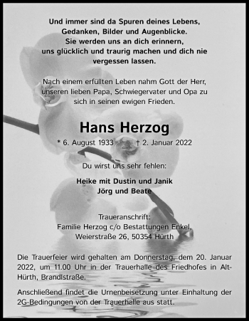 Anzeige von Hans Herzog von Kölner Stadt-Anzeiger / Kölnische Rundschau / Express