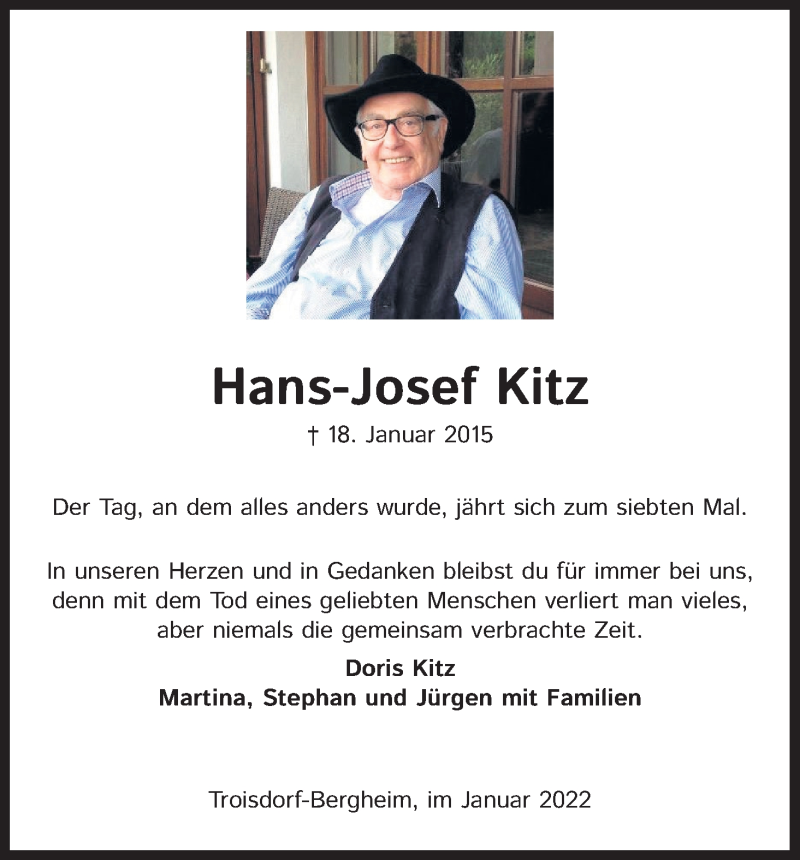  Traueranzeige für Hans-Josef Kitz vom 18.07.2023 aus Kölner Stadt-Anzeiger / Kölnische Rundschau / Express