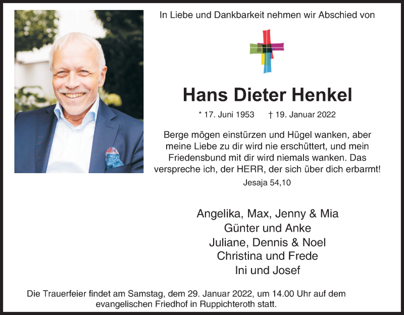  Traueranzeige für Hans Dieter Henkel vom 25.01.2022 aus Kölner Stadt-Anzeiger / Kölnische Rundschau / Express