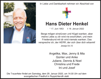 Anzeige von Hans Dieter Henkel von Kölner Stadt-Anzeiger / Kölnische Rundschau / Express