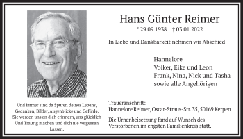 Anzeige von Hans Günter Reimer von  Werbepost 