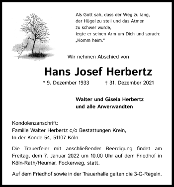 Anzeige von Hans Josef Herbertz von Kölner Stadt-Anzeiger / Kölnische Rundschau / Express