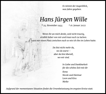 Anzeige von Hans Jürgen Wille von Kölner Stadt-Anzeiger / Kölnische Rundschau / Express