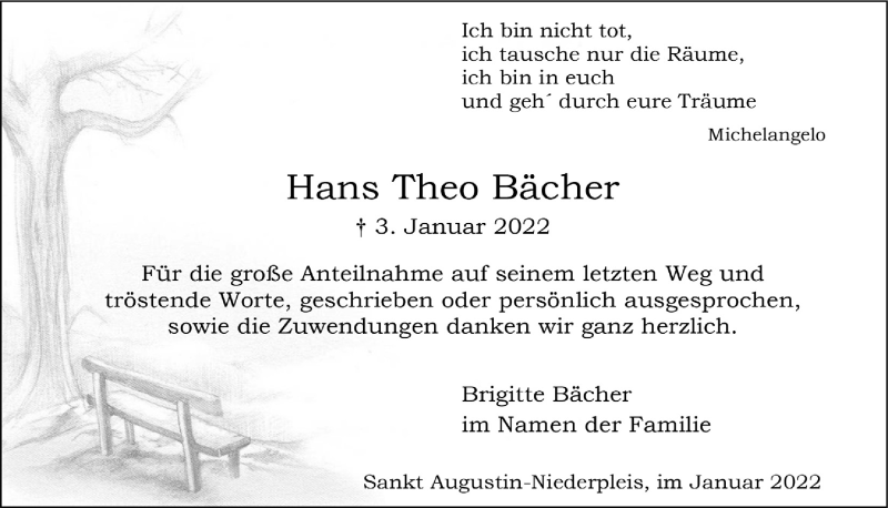  Traueranzeige für Hans Theo Bächer vom 28.01.2022 aus  Extra Blatt 