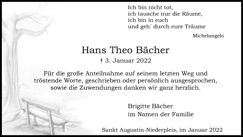  Traueranzeige für Hans Theo Bächer vom 29.01.2022 aus Kölner Stadt-Anzeiger / Kölnische Rundschau / Express