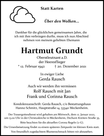 Anzeige von Hartmut Grundt von  Schaufenster/Blickpunkt 