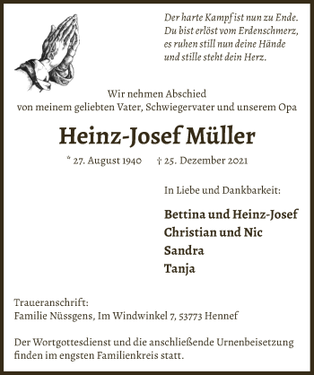 Anzeige von Heinz-Josef Müller von  Extra Blatt 