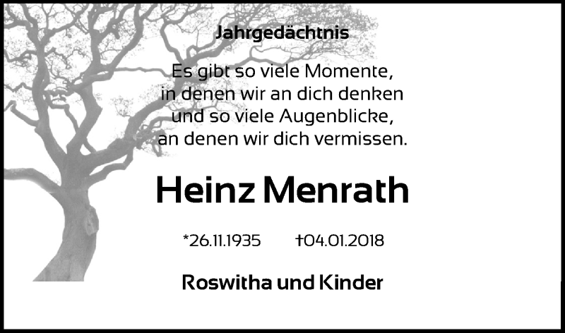  Traueranzeige für Heinz Menrath vom 08.01.2022 aus Kölner Stadt-Anzeiger / Kölnische Rundschau / Express