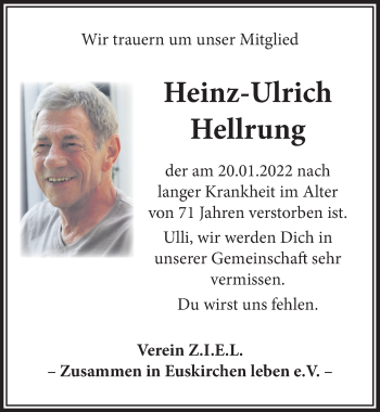 Anzeige von Heinz-Ulrich Hellrung von  Blickpunkt Euskirchen 
