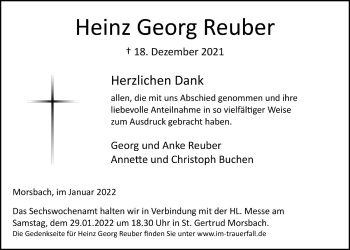Anzeige von Heinz Georg Reuber von  Lokalanzeiger 