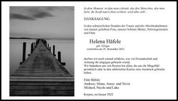 Anzeige von Helena Häfele von Kölner Stadt-Anzeiger / Kölnische Rundschau / Express