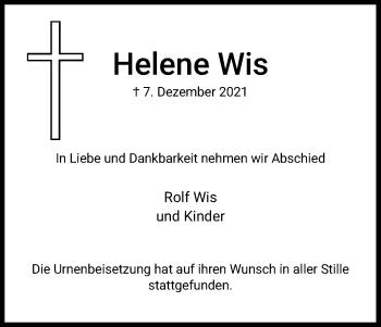Anzeige von Helene Wis von Kölner Stadt-Anzeiger / Kölnische Rundschau / Express