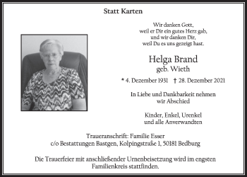 Anzeige von Helga Brand von  Werbepost 
