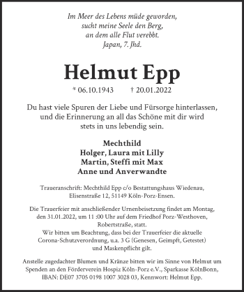 Anzeige von Helmut Epp von  Kölner Wochenspiegel 