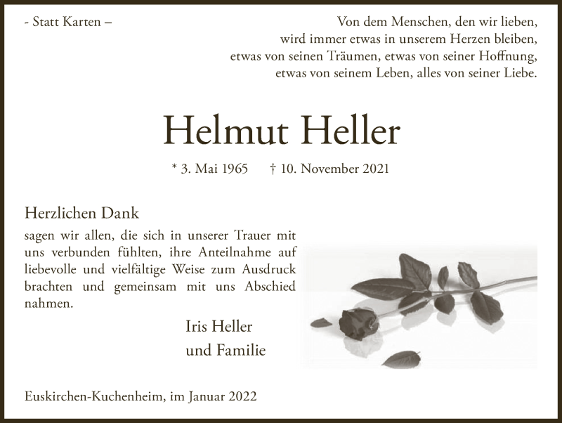  Traueranzeige für Helmut Heller vom 08.01.2022 aus  Blickpunkt Euskirchen 