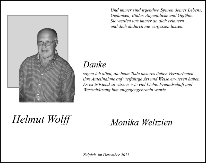  Traueranzeige für Helmut Wolff vom 08.01.2022 aus  Blickpunkt Euskirchen 
