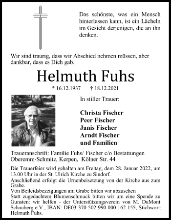 Anzeige von Helmuth Fuhs von Kölner Stadt-Anzeiger / Kölnische Rundschau / Express