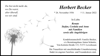 Anzeige von Herbert Becker von Kölner Stadt-Anzeiger / Kölnische Rundschau / Express