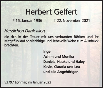 Anzeige von Herbert Gelfert von Kölner Stadt-Anzeiger / Kölnische Rundschau / Express