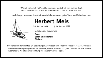 Anzeige von Herbert Meis von Kölner Stadt-Anzeiger / Kölnische Rundschau / Express
