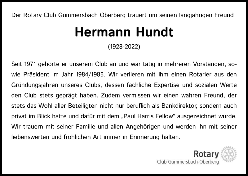  Traueranzeige für Hermann Hundt vom 08.01.2022 aus Kölner Stadt-Anzeiger / Kölnische Rundschau / Express