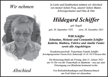 Anzeige von Hildegard Schiffer von  Werbepost 