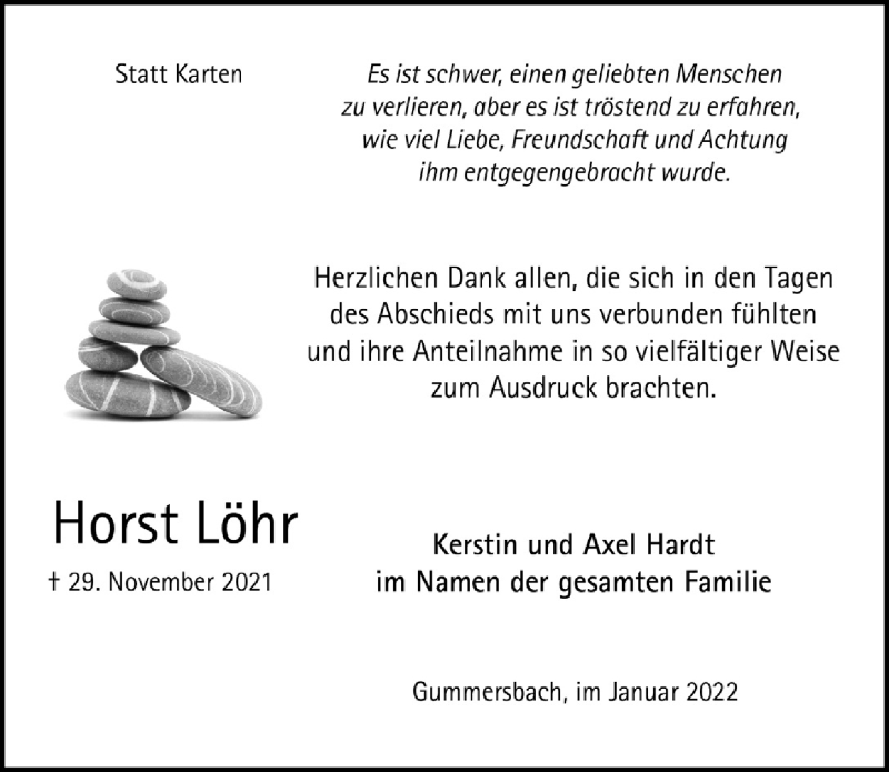  Traueranzeige für Horst Löhr vom 14.01.2022 aus  Anzeigen Echo 