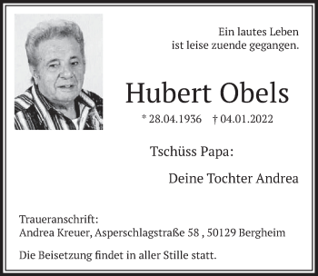 Anzeige von Hubert Obels von  Werbepost 