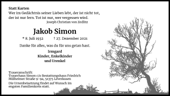 Anzeige von Jakob Simon von Kölner Stadt-Anzeiger / Kölnische Rundschau / Express