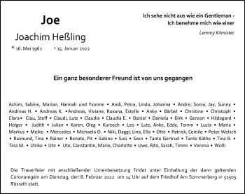 Anzeige von Joachim Heßling von Kölner Stadt-Anzeiger / Kölnische Rundschau / Express