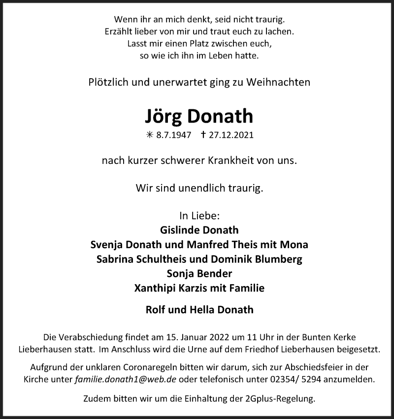  Traueranzeige für Jörg Donath vom 08.01.2022 aus Kölner Stadt-Anzeiger / Kölnische Rundschau / Express