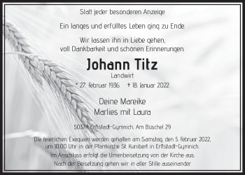 Anzeige von Johann Titz von  Werbepost 
