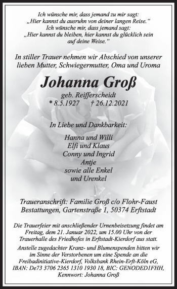 Anzeige von Johanna Groß von  Werbepost 