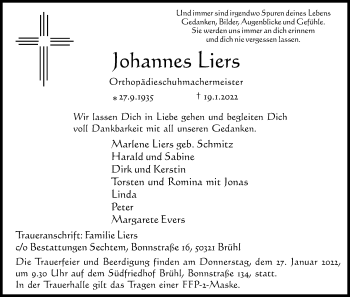 Anzeige von Johannes Liers von Kölner Stadt-Anzeiger / Kölnische Rundschau / Express