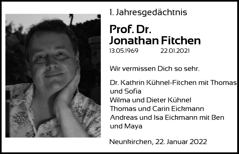  Traueranzeige für Jonathan Fitchen vom 22.01.2022 aus Kölner Stadt-Anzeiger / Kölnische Rundschau / Express