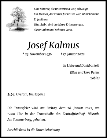 Anzeige von Josef Kalmus von Kölner Stadt-Anzeiger / Kölnische Rundschau / Express