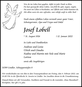Anzeige von Josef Lobell von Kölner Stadt-Anzeiger / Kölnische Rundschau / Express
