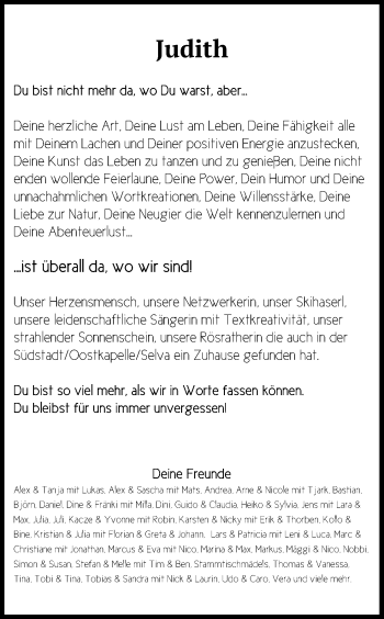 Anzeige von Judith  von Kölner Stadt-Anzeiger / Kölnische Rundschau / Express