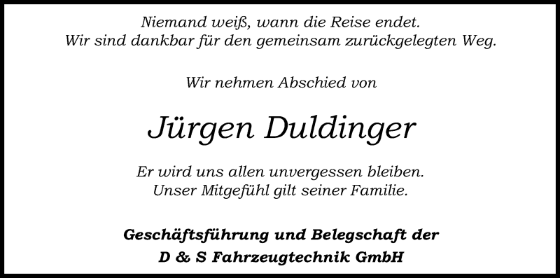  Traueranzeige für Jürgen Duldinger vom 08.01.2022 aus Kölner Stadt-Anzeiger / Kölnische Rundschau / Express