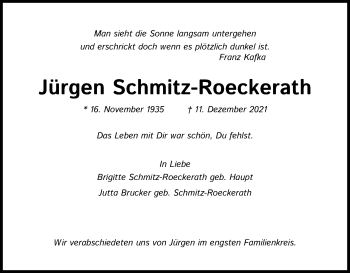 Anzeige von Jürgen Schmitz-Roeckerath von Kölner Stadt-Anzeiger / Kölnische Rundschau / Express