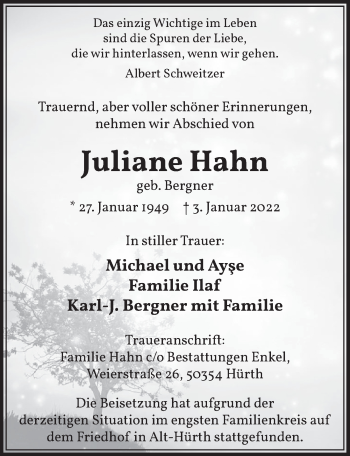Anzeige von Juliane Hahn von  Wochenende 