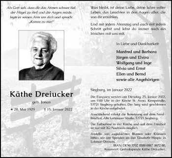 Anzeige von Käthe Dreiucker von Kölner Stadt-Anzeiger / Kölnische Rundschau / Express