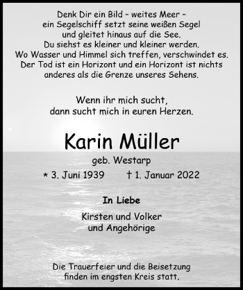 Anzeige von Karin Müller von  Bergisches Handelsblatt 
