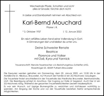 Anzeige von Karl-Bernd Mouchard von Kölner Stadt-Anzeiger / Kölnische Rundschau / Express